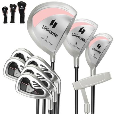 Complete Dames Golfclubset 9-delige Golfclubset Golfset met 1 Driver & 3 Fairway & 4 Hybride & 6/7/8/9/P Ijzer & Putter Roze