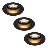Set van 3 Mari - LED platte inbouwspots met lage inbouwdiepte - 6 Watt 570 Lumen - 2700K Warm wit - GU10 LED Module - Verzonken - Dimbaar - Rond - IP65 waterdicht - Zwart