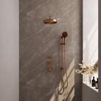 BRAUER Stripe Thermostatische Inbouw Regendouche - SET 11 - 25cm douchekop - gebogen muurarm - 3-standen handdouche - doucheslang - geïntegreerde glijstang - koper geborsteld PVD 5-GK-385