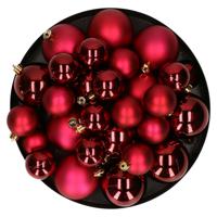 Kerstversiering kunststof kerstballen donkerrood 6-8-10 cm pakket van 22x stuks - Kerstbal