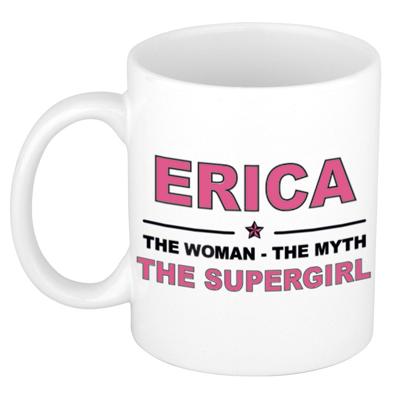 Erica cadeau mok - Woman Myth Supergirl - naam koffiemok - 300 ml - collega - moederdag