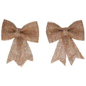 Decoris Kerst decoratie strikjes - 2x - jute - glitters - 13 cm