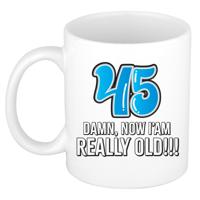 Verjaardag cadeau mok 45 jaar - nu ben ik echt oud! - blauw - 300 ml - keramiek