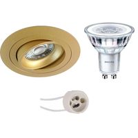 LED Spot Set - Pragmi Alpin Pro - GU10 Fitting - Inbouw Rond - Mat Goud - Kantelbaar - Ø92mm - Philips - CorePro 840 36D - 3.5W - Natuurlijk Wit 4000K