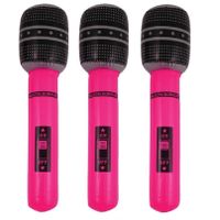 Set van 3x stuks neon roze opblaasbare microfoon 40 cm - thumbnail