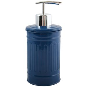 Zeeppompje/zeepdispenser Industrial - metaal - marine blauw/zilver - 7.5 x 17 cm - 250 ml