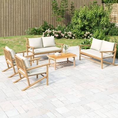 5-delige Loungeset met kussens bamboe crèmewit