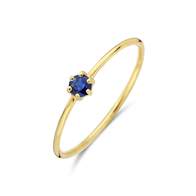 14k Geelgouden Ring 4mm met Saffier - Geboortesteen September