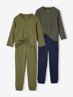 Set van 2 pyjama's in ribstof voor jongens kaki