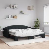 Slaapbank met onderschuifbed en matrassen 90x200 cm stof zwart