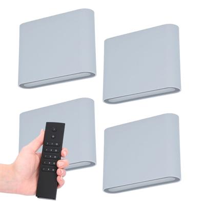 Set van 4 Dallas S LED Wandlampen - Grijs - 6 Watt 720 lumen - 3000K warm wit - Up & Down light - IP54 waterdicht - Incl. dimmer met afstandsbediening - Binnen & buiten