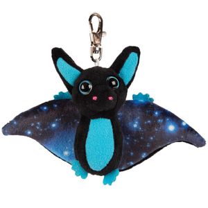 Suki Gifts Pluche knuffeldier vleermuis - zwart/blauw - 9 cm - sleutelhanger