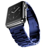 Bandje geschikt voor Apple Watch 42/44MM - Maat One Size - Metalen band - Polsband - Vlindersluiting - Metaal - Blauw - thumbnail