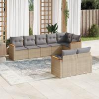 8-delige Loungeset met kussens poly rattan gemengd beige