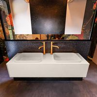 Badkamermeubelset Mondiaz Erin 150 cm met 1 Lade met RIDGE Wastafel Dubbel Linen met 2 kraangaten Greeploos Mat Linen