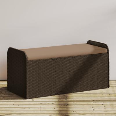 Opbergbankje met kussen 115x51x52 cm poly rattan bruin