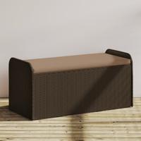 Opbergbankje met kussen 115x51x52 cm poly rattan bruin