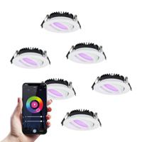 Set van 6 Rome smart inbouwspots - IP44 Waterdicht - 6 Watt 480 lumen - Kantelbaar - Lage inbouwdiepte 27mm - Wifi + Bluetooth - RGBWW - Google Home, Amazon Alexa en Siri - Wit - Voor binnen en buiten