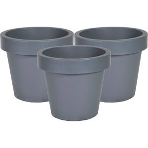 Mega Collections Plantenpot/bloempot - 3x - kunststof - grijs - buiten - D25 x H22 cm - Plantenpotten