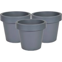 Mega Collections Plantenpot/bloempot - 3x - kunststof - grijs - buiten - D25 x H22 cm - Plantenpotten