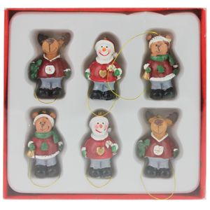 6x Houten kersthangers figuurtjes 4 cm type 2    -