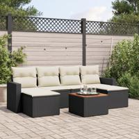 7-delige Loungeset met kussens poly rattan zwart