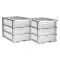 2x stuks ladeblok/bureau organizer met 3 lades grijs/transparant L 35,5 x B 27 x H 26 cm - thumbnail