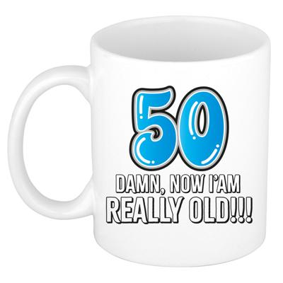 Verjaardag cadeau mok 50 jaar - nu ben ik echt oud! - blauw - 300 ml - Abraham