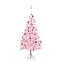 vidaXL Kunstkerstboom met verlichting en kerstballen 150 cm PVC roze - thumbnail