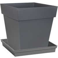 Bloempot Toscane vierkant kunststof antraciet grijs L32 x B32 x H32 cm inclusief onderschaal L27 x B