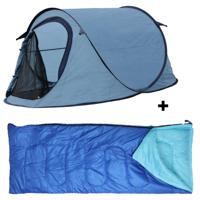 HIXA Pop-Up Tent - 1 Persoons - Blauw - Met Tentharingen - en Slaapzak - 220x120x95cm - Kamperen - thumbnail