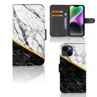 iPhone 15 | Bookcase | Marmer Wit Zwart - Origineel Cadeau Man