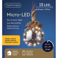 Lumineo Micro LED Kerstbal Batterij Binnen D10 cm Timer KlassiekWarm - thumbnail