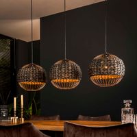 LifestyleFurn Hanglamp Carman 3-lamps Handgevlochten Water Hyacint - zwart nikkel - thumbnail