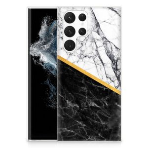 Samsung Galaxy S22 Ultra TPU Siliconen Hoesje Marmer Wit Zwart - Origineel Cadeau Man