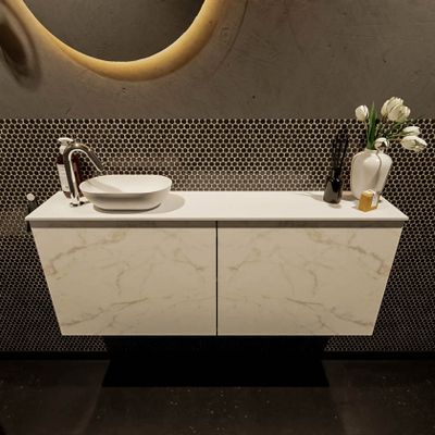 Mondiaz Fowy toiletmeubel 120cm Carrara met blad en waskom talc links 1 kraangat