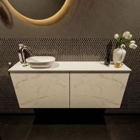 Mondiaz Fowy toiletmeubel 120cm Carrara met blad en waskom talc links 1 kraangat