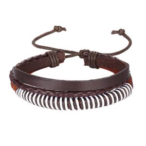 Leren armband Heren Verstelbaar Touw Bruin Wit