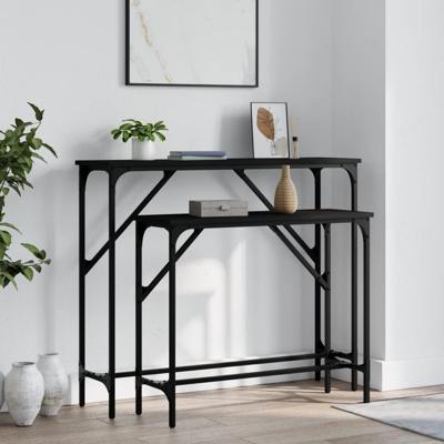 Wandtafels 2 st bewerkt hout zwart