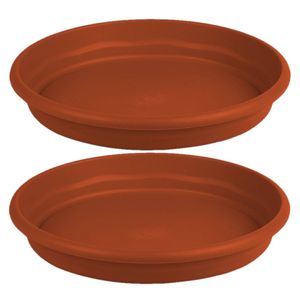 Set van 2x stuks bloempot/plantenpot onderschaal terra cotta kunststof diameter 38 cm - Plantenpotten