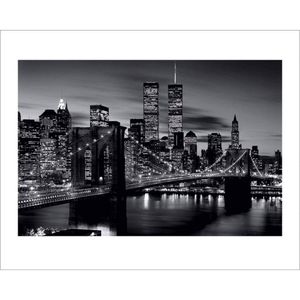 Kunstdruk Brooklyn Bridge at Night Black and White 50x40cm