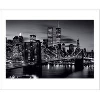 Kunstdruk Brooklyn Bridge at Night Black and White 50x40cm - thumbnail