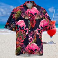 Flamingo Hawaii Toevlucht Voor heren Hawaiiaans overhemd Korte Mouw Buiten Straat Casual Zomer Lente Strijkijzer Afdrukken Wit Blozend Roze blauw Groen Polyester Lightinthebox