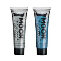 Moon Creations Glittergel fijn set - voor lichaam en gezicht - zilver en blauw