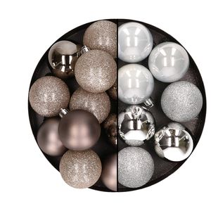 24x stuks kunststof kerstballen mix van champagne en zilver 6 cm - Kerstbal