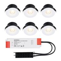 Set van 6 Cadiz LED Mini Inbouwspots met Trafo - 12 Volt 3 Watt 200 lumen - Plat 26mm - 2700K - IP44 waterdicht - Niet Dimbaar - Wit