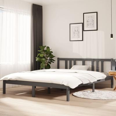 Bedframe massief hout grijs 150x200 cm