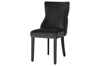 Stoel CASTLE DELUXE met leeuwenkop handvat fluweelzwarte poten zwart in chesterfield stijl - 45733