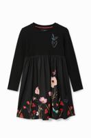 Trapezejurk met bloemen - BLACK - 5/6