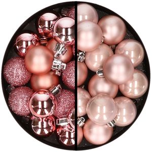 36x stuks kunststof kerstballen roze en lichtroze 3 en 4 cm